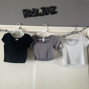 Set of Three Crop Tops - Black, Gray, White